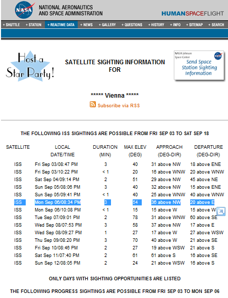 Sichtbarkeit der ISS in Wien am 6.9.2010